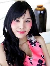 19 year old Thai ladyboy Bonus strips down to her hairy cock