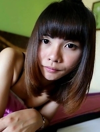 23 year old Thai shemale Bee does POV blowjob and licks up the cum