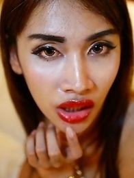 24 year old Thai ladyboy Cake loves sucking and fucking tourists cock and balls