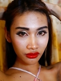 24 year old Thai ladyboy Cake loves sucking and fucking tourists cock and balls