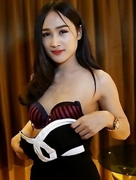 22yo Thai shemale Hom gets a cumbath from big white tourists cock