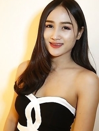 22yo Thai shemale Hom gets a cumbath from big white tourists cock