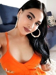 TS Filipina Orange Sexy Dress Mirror Selfie