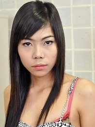 Huge dick teen ladyboy Wai poses on kitchen