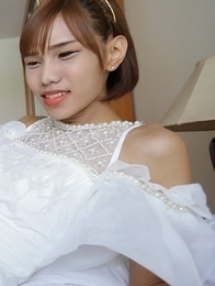 18yo petite Thai ladyboy Natty has face and chest covered in cum