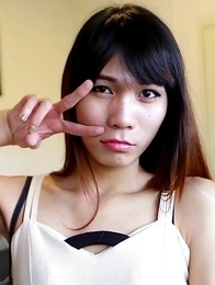 Flat-chested Thai Ladyboy can't get enough white cock